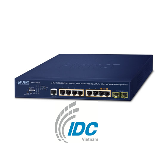 2-Port 10/100/1000T 802.3bt PoE + 6-Port 10/100/1000T 802.3at PoE + 2-Port 100/1000X SFP Managed Swi