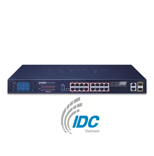 12-Port 10/100TX 802.3at PoE + 4-Port 10/100TX 802.3bt PoE + 2-Port Gigabit TP + 2-Port SFP Ethernet