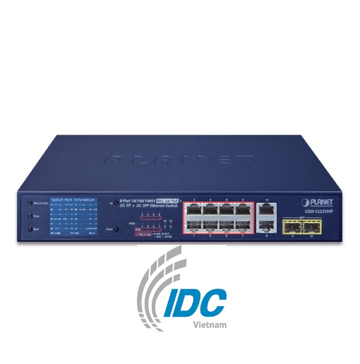 8-Port 10/100/1000T 802.3at PoE + 2-Port 10/100/1000T + 2-Port 1000X SFP Ethernet Switch with PoE LC