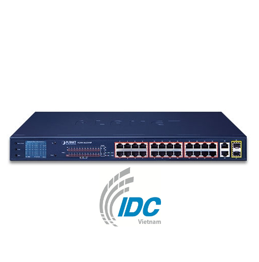 24-Port 10/100TX 802.3at PoE + 2-Port Gigabit TP + 2-Port SFP Ethernet Switch with LCD PoE Monitor