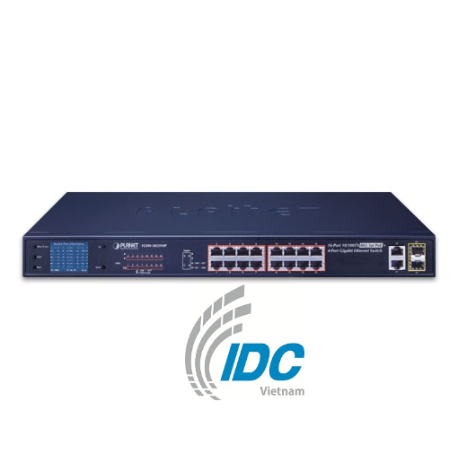 16-Port 10/100TX 802.3at PoE + 2-Port Gigabit TP + 2-Port SFP Ethernet Switch with LCD PoE Monitor