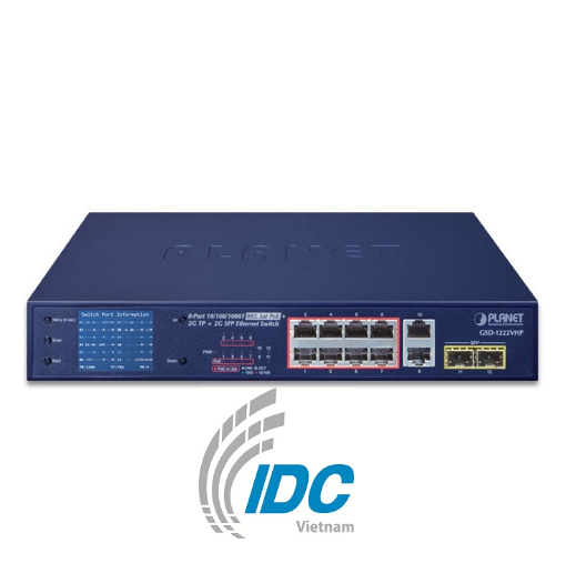 8-Port 10/100/1000T 802.3at PoE + 2-Port 10/100/1000T + 2-Port 1000X SFP Ethernet Switch with PoE LC