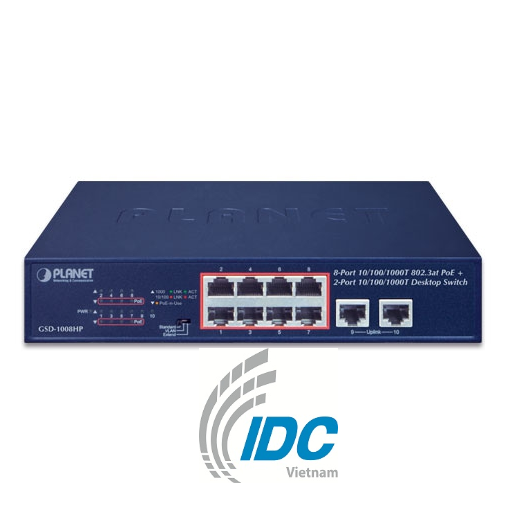 8-Port 10/100/1000T 802.3at PoE + 2-Port 10/100/1000T Desktop Switch (120 watts)