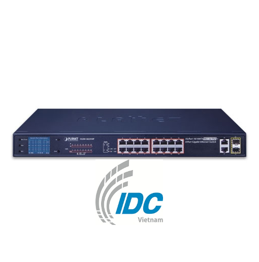 16-Port 10/100TX 802.3at PoE + 2-Port Gigabit TP + 2-Port SFP Ethernet Switch with LCD PoE Monitor