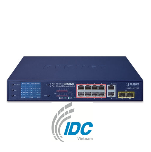 8-Port 10/100TX 802.3at PoE + 2-Port Gigabit TP/SFP Combo Desktop Switch with PoE LCD Monitor