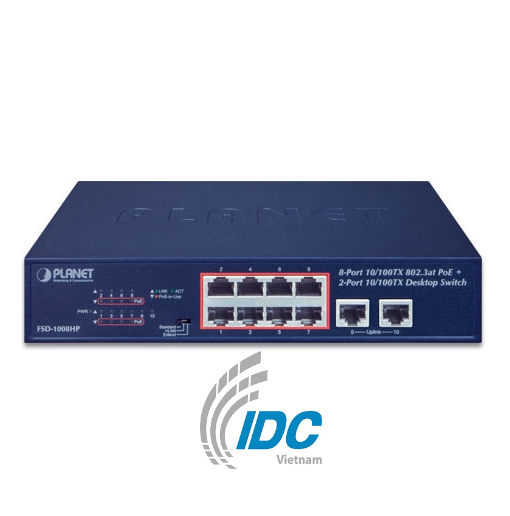 8-Port 10/100TX 802.3at PoE + 1-Port 10/100/1000T + 1-Port 100/1000X SFP Desktop Switch