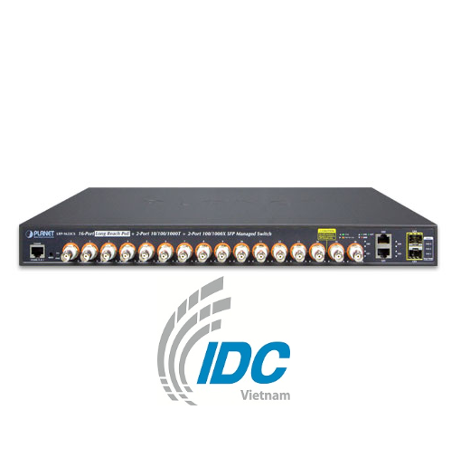 16-port Coax + 2-port 10/100/1000T + 2-port 100/1000X SFP Long Reach PoE over Coaxial Managed Switch